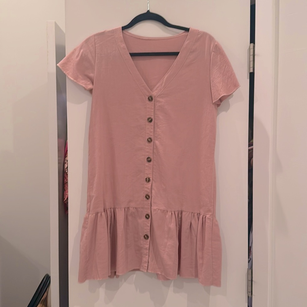 Drop Waist Pink Linen Dress